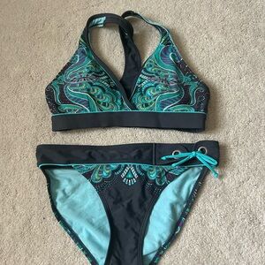 Athleta Green and Black Racerback Bikini Set